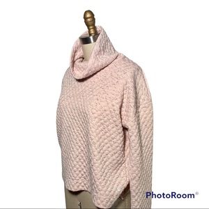 Apana pink & gray quilted boxy long sleeve high low pullover cowl neck EUC